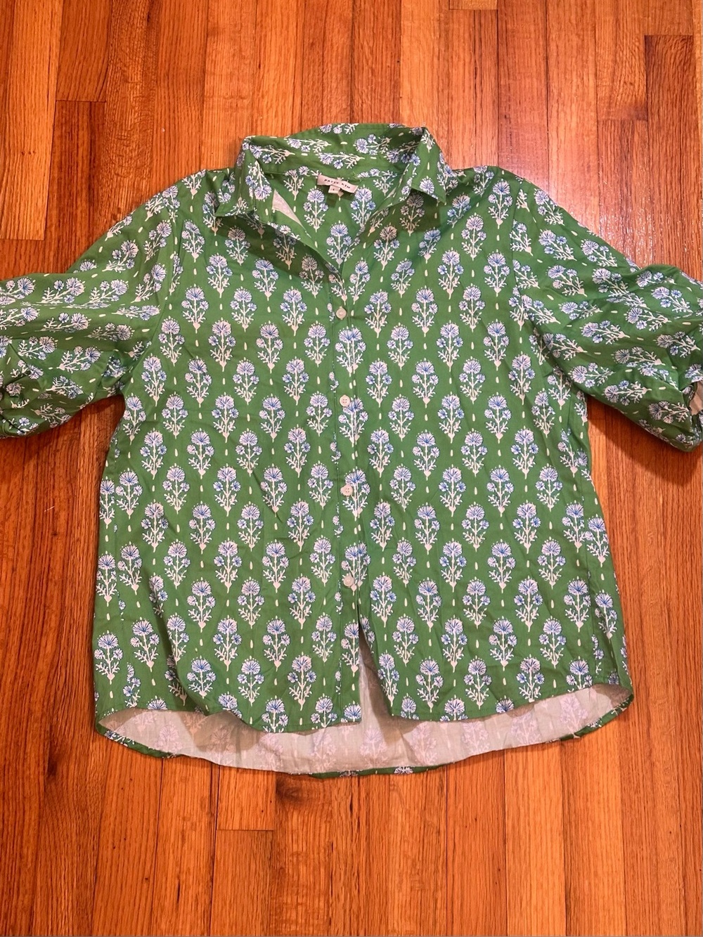Patty Kim Morgan Top, featuring a "Green Blue Flora size L (j6)